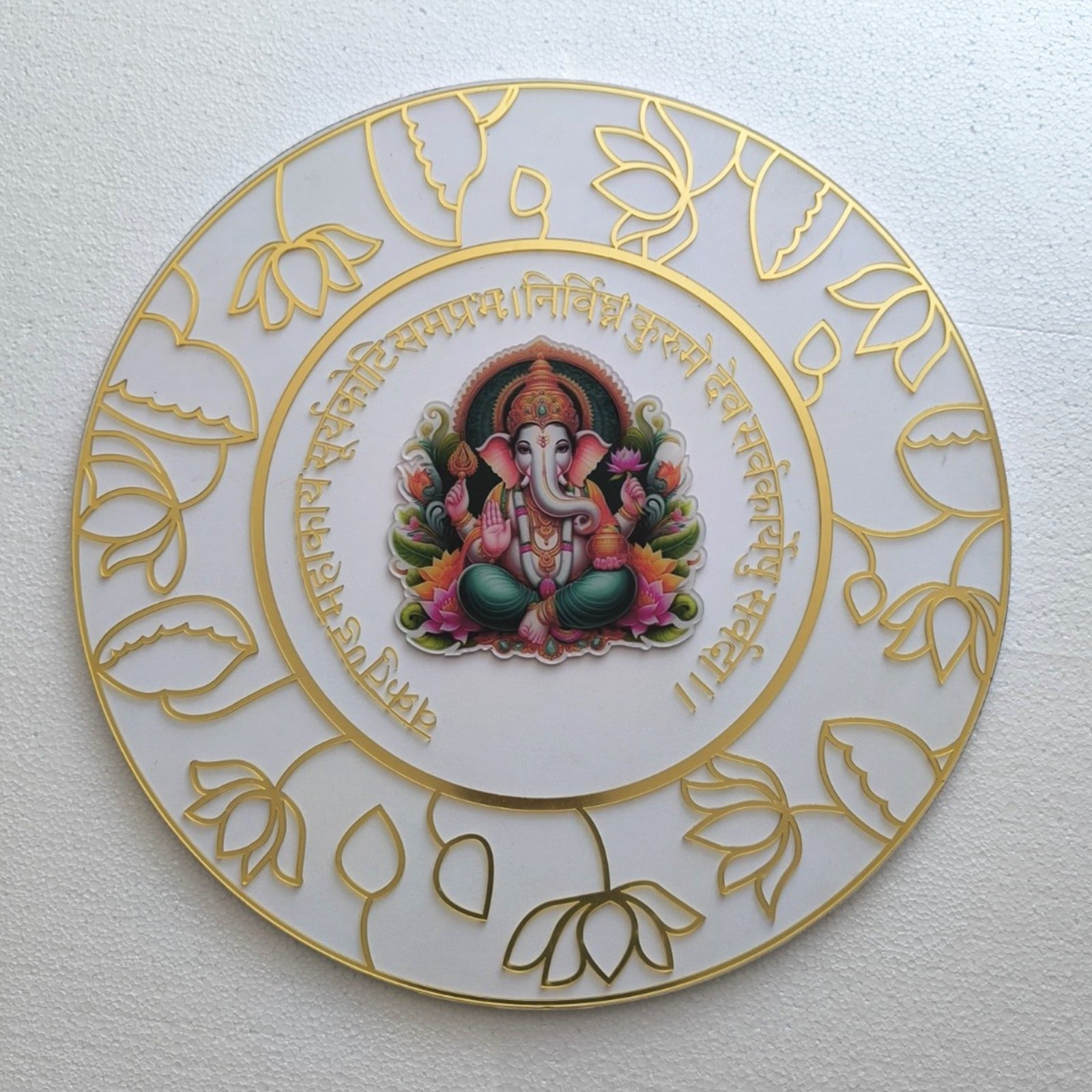 Acrylic  Ganesha Mantra With  Lotus(floral) Ring