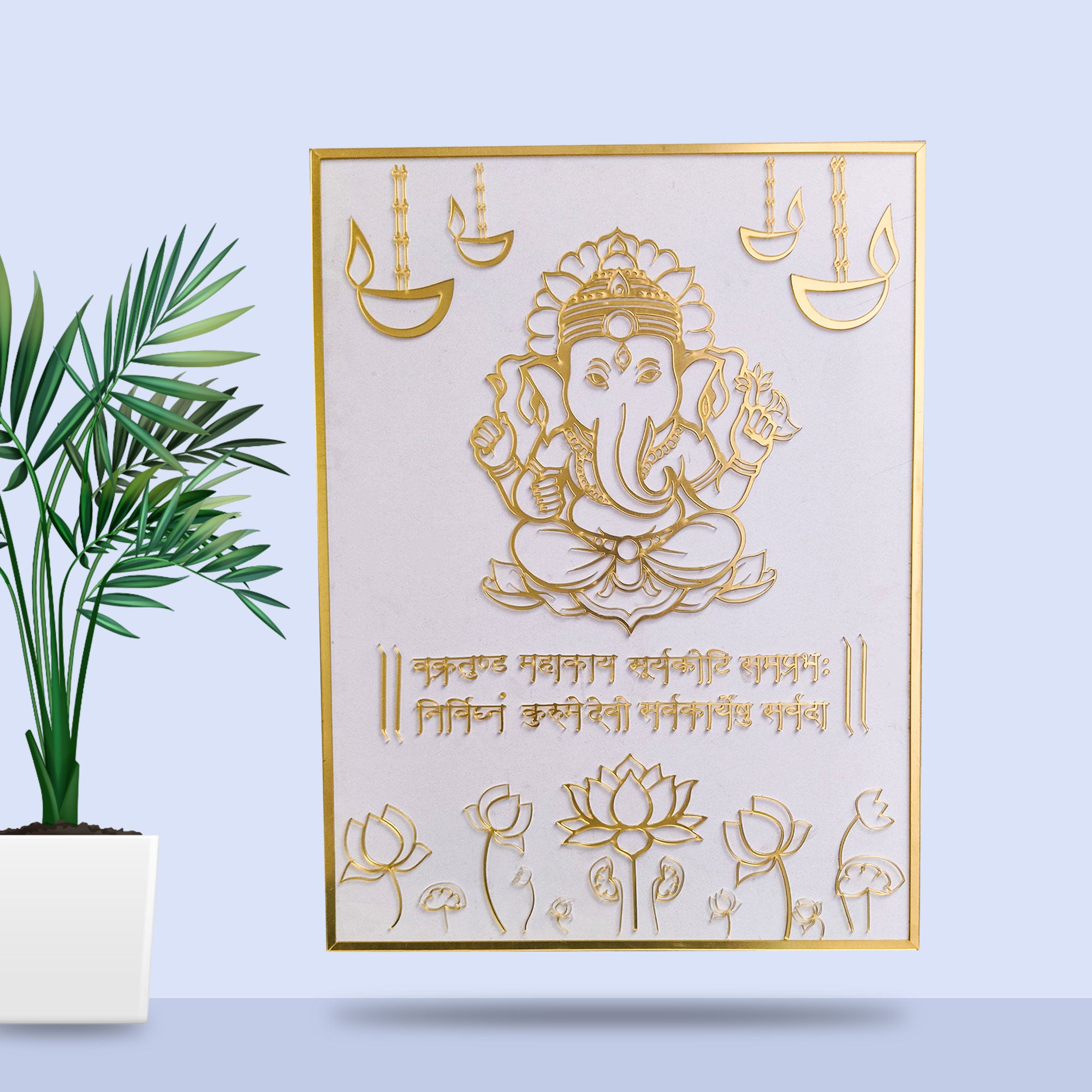 Acrylic ghanesha mantra with flowers - rectangle