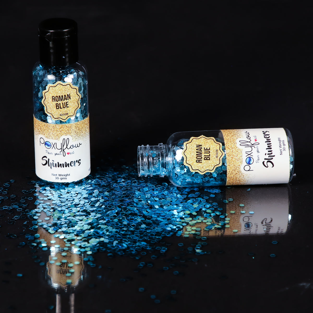 Turqoiuse Blue Hexagone Glitter